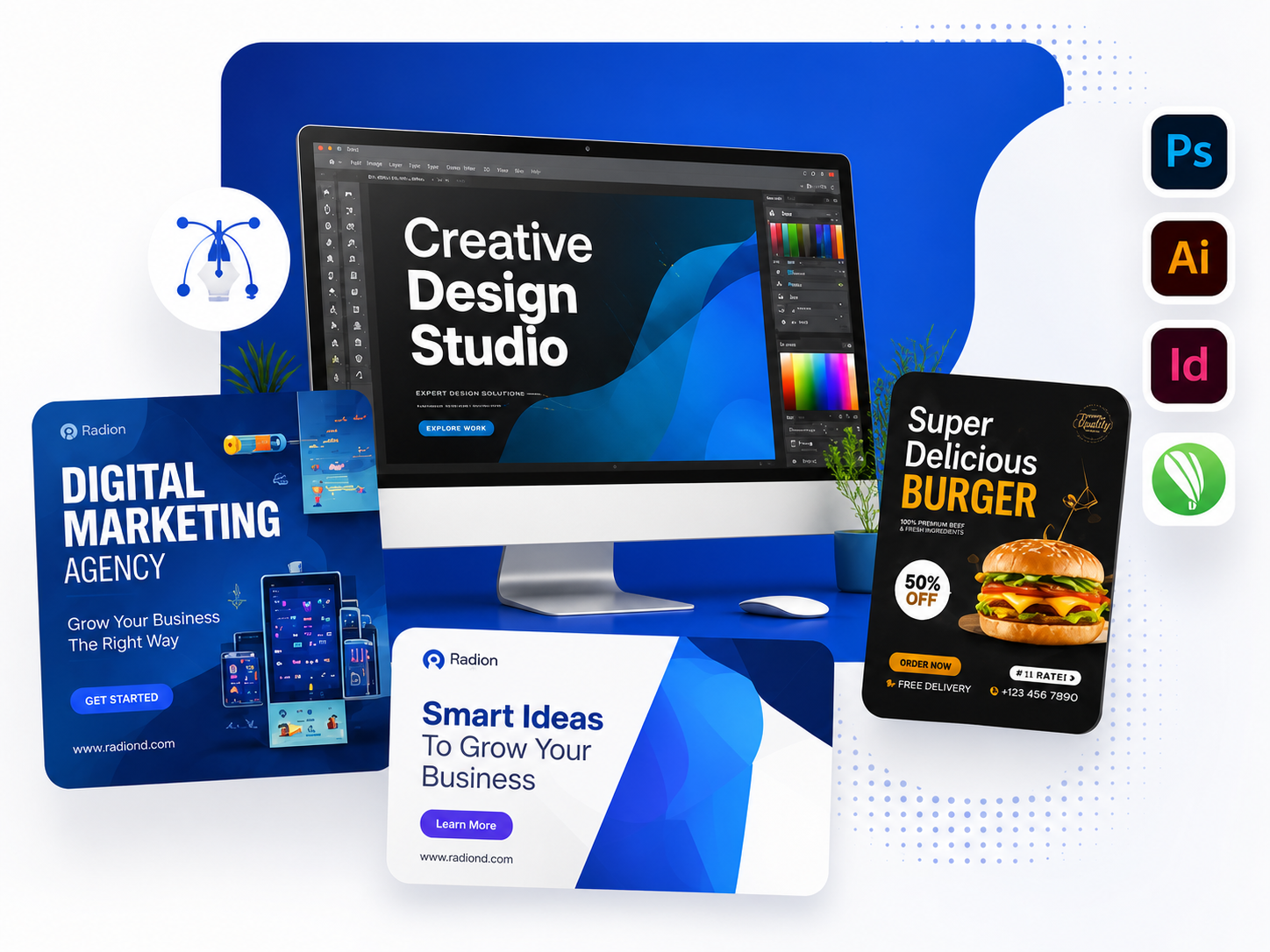 Redion creative design studio with branding, marketing and social media artwork